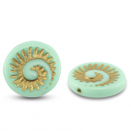 B&ouml;hmische Perlen Fossil Shell 18mm Mint green-gold