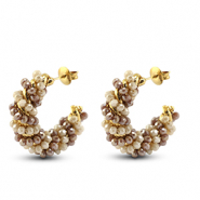 Top Facett Perlen Ohrringe Twisted Brown AB-beige AB-gold