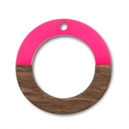 Holz Anh&auml;nger Rund Neon pink-brown