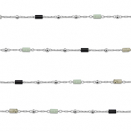 Stainless Steel - Rostfrei Stahl Schmuckzubeh&ouml;r Gliederkette Naturstein mischungTube Silver-black-grey