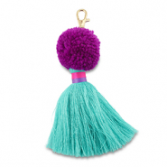Schl&uuml;sselanh&auml;nger Pompom mit Quaste Purple-turquoise-fuchsia