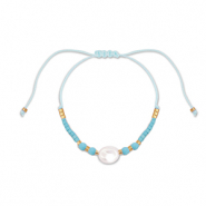Trendy Fusskettchen Gemischte Perlen Light blue-white-gold