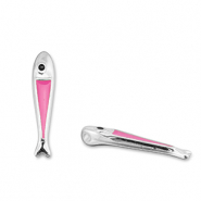 Metall Anh&auml;nger DQ Fisch Magenta pink-Antik silber (Nickelfrei)