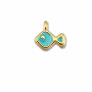 Metall Anh&auml;nger DQ Fisch Turquoise blue-Gold (Nickelfrei)