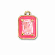 Brass TQ Metall Anh&auml;nger Rechteck Gold-neon pink-light pink