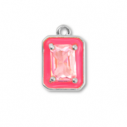 Brass TQ Metall Anh&auml;nger Rechteck Silver-neon pink-light pink
