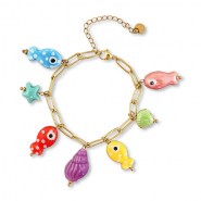 Armbänder aus Stainless Steel - Rostfreiem Stahl mit Anhänger Fisch Gold-multicolour