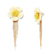 Trendy Bast Ohrringe Blume Off white-yellow-gold