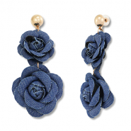 Trendy Denim-Look Ohrringe Blume Denim blue-gold