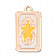 Metall Anh&auml;nger Enamel Karte mit Stern Gold-light pink-white-yellow