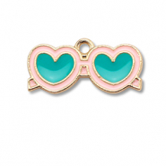 Metall Anh&auml;nger Enamel Herz-sonnenbrille Gold-turquoise blue-light pink