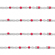 Stainless Steel - Rostfrei Stahl Schmuckzubeh&ouml;r Gliederkette 1mm Silver-cherry red