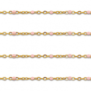 Stainless Steel - Rostfrei Stahl Schmuckzubeh&ouml;r Gliederkette 1mm Gold-light pink
