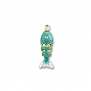 Eco-brass&reg; (nachaltiges Messing) Anh&auml;nger Fisch Gold-turquoise-white