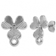 Stainless Steel - Rostfrei Stahl Schmuckzubeh&ouml;r Ohrringe / Ohrstecker Gl&uuml;cksklee mit &Ouml;se Silver