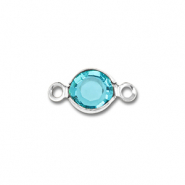 Stainless Steel - Rostfrei Stahl Schmuckzubeh&ouml;r Zwischenst&uuml;ck Rund Silver-aquamarine blue