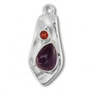 Metall Anh&auml;nger DQ Irregular Antik silber (Nickelfrei)-purple-red