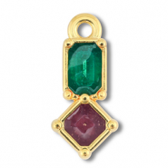 Metall Anh&auml;nger DQ Rechteck mit Rhombus Gold (Nickelfrei)-purple-green