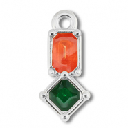 Metall Anh&auml;nger DQ Rechteck mit Rhombus Antik silber (Nickelfrei)-dark pink-green