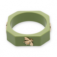Resin-Armbänder Bangle mit Biene Olive green-gold