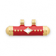 Stainless Steel - Rostfrei Stahl Message Bead Anh&auml;nger Gold-red-transparent