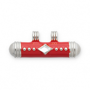 Stainless Steel - Rostfrei Stahl Message Bead Anh&auml;nger Silver-red-transparent