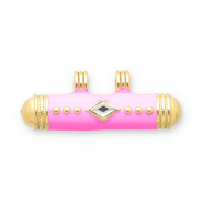 Stainless Steel - Rostfrei Stahl Message Bead Anh&auml;nger Gold-pink-transparent