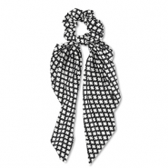 Scrunchie-Stoff Haargummi mit langem Band Black-off white