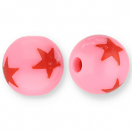 12 mm Acrylperlen mit Stern Pink-red