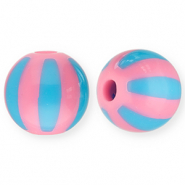 12 mm Acrylperlen mit Streifen Pink-light blue