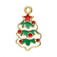 Stainless Steel - Rostfrei Stahl Anh&auml;nger Weihnachtsbaum Gold-white-red-green
