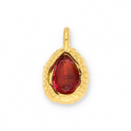 Stainless Steel - Rostfrei Stahl Anh&auml;nger Tropfenform mit Facet Gold-red