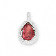 Stainless Steel - Rostfrei Stahl Anh&auml;nger Tropfenform mit Facet Silver-dark pink