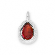 Stainless Steel - Rostfrei Stahl Anh&auml;nger Tropfenform mit Facet Silver-red