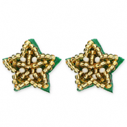 Trendy Ohrringe / Ohrstecker Stern Gold-white-green