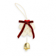 Trendy-Anh&auml;nger Filz Schneeflocke mit Schleife & Glocke White-red-gold