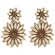 Trendy Ohrringe / Ohrstecker mit Glasperlen Blumen Gold