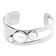 Armbänder aus Stainless Steel - Rostfreiem Stahl Bangle mit Imitation perlen Silver-white