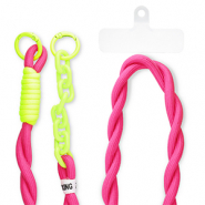 Trendy Segeltau-Handykette inkl. Befestigungs-Patch Dark pink-neon yellow