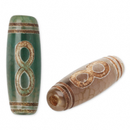 Naturstein Perlen Chalcedon Tube Infinity Green-beige-brown