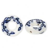 Perlen Keramik Donut Off white-Delft blue