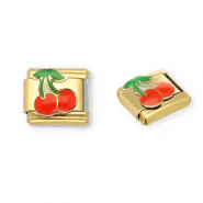Italian Charm Element aus Stainless Steel - Rostfreiem Stahl Kirschen Gold-red-green
