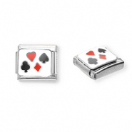 Italian Charm Element aus Stainless Steel - Rostfreiem Stahl Spielkarte Silver-white-red-black