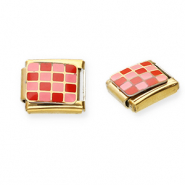 Italian Charm Element aus Stainless Steel - Rostfreiem Stahl Blockmuster Gold-pink-red