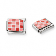 Italian Charm Element aus Stainless Steel - Rostfreiem Stahl Blockmuster Silver-pink-red