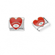 Italian Charm Element aus Stainless Steel - Rostfreiem Stahl Herz mit Auge der Vorsehung Silver-dark red-white