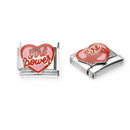Italian Charm Element aus Stainless Steel - Rostfreiem Stahl Herz "Girl power" Silver-pink-red