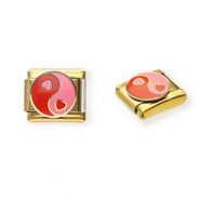 Italian Charm Element aus Stainless Steel - Rostfreiem Stahl Herz Yin & Yang Gold-pink-red