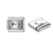 Italian Charm Element aus Stainless Steel - Rostfreiem Stahl Rund mit Strass Silver-crystal