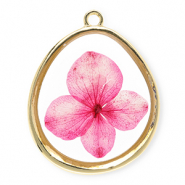 Anhänger mit getrockneter Blume Eierförmig Gold-dark pink